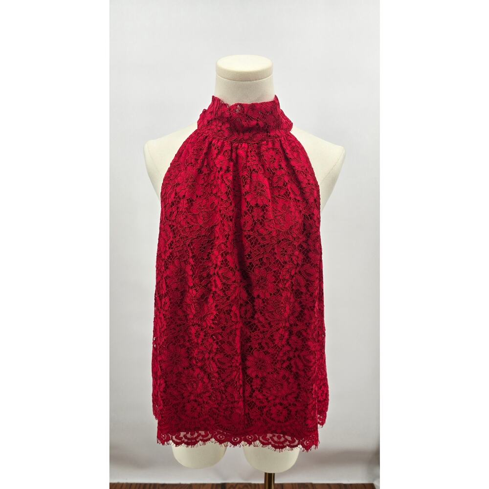 J Crew Feminine Romantic Classic True Red Lace Halter